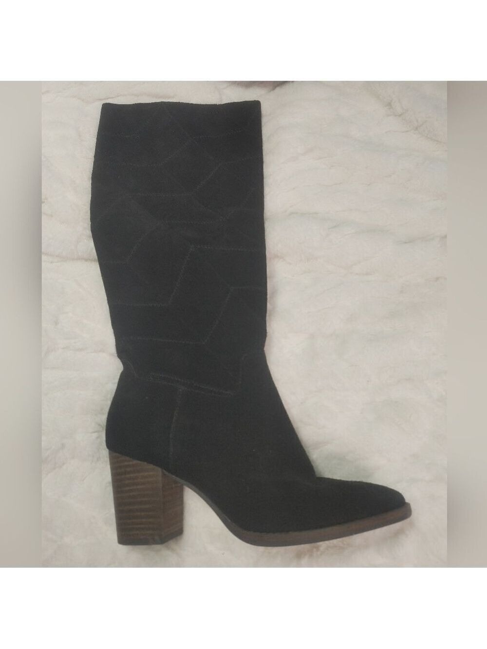 Lucky Brand Black Suede Leather Prouska Heeled Boots 8M - Picture 8 of 15